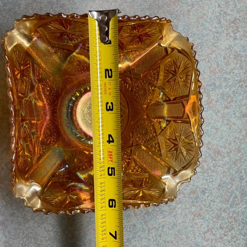 Vintage Imperial Glass Marigold Carnival‎ Glass Star & File Square Bowl